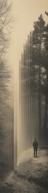 Free aesthetic bookmark featuring a smoky gray forest and a person